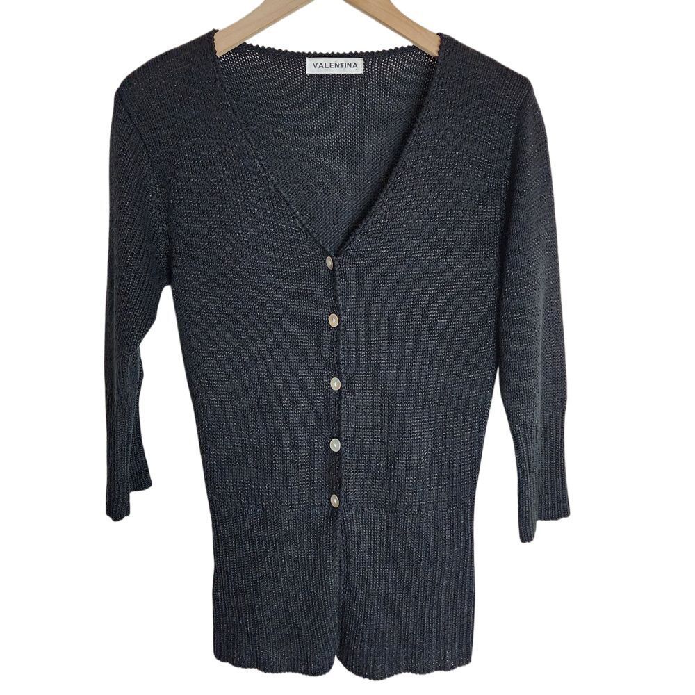 Valentina Cardigan Sweater Women's Small Office Mother Pearl Cotton Blend Black